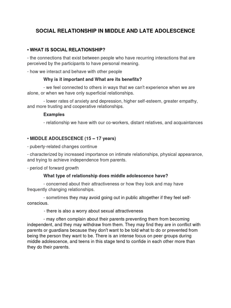 Social Relationship in Middle and Late Adolescence | PDF | Adolescence
