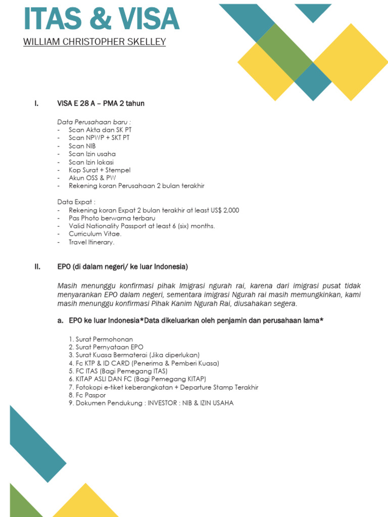 Panduan ITAS dan Visa Investor Indonesia | PDF