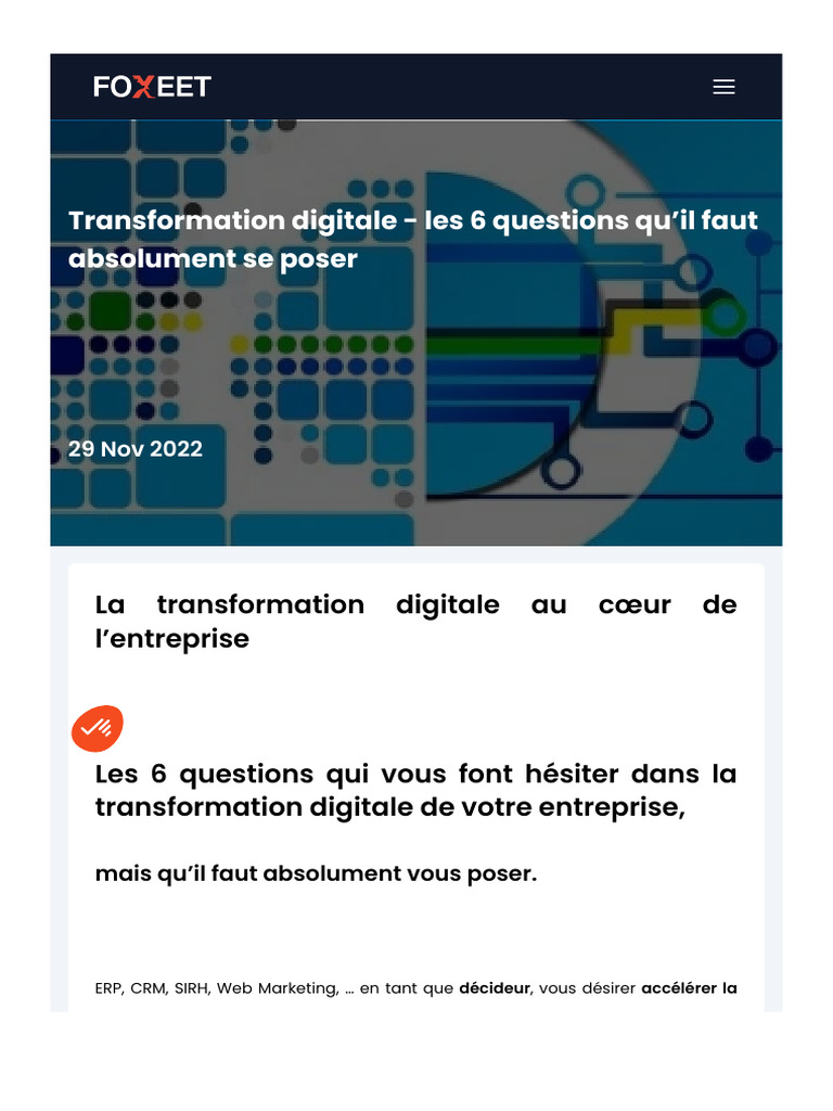 6 Questions Clés sur la Transformation Digitale | PDF | Progiciel de ...