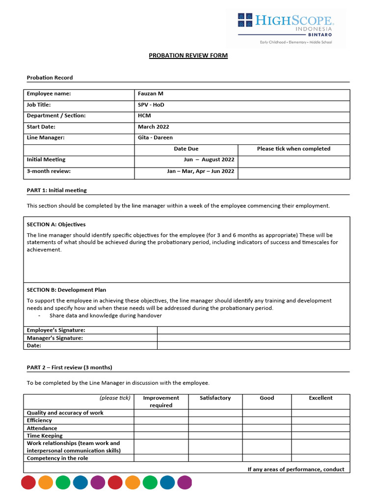 Probationary - Review-Form 2022 For Asessment | PDF | Employment | Business
