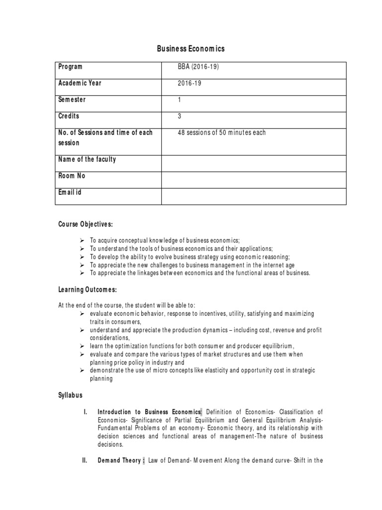 Business Economics Course Overview | PDF | Demand | Long Run And Short Run