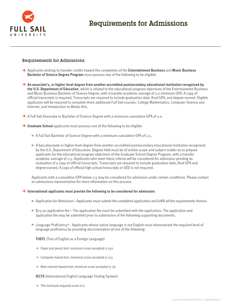Requirments For Admissions | PDF | University And College Admission ...