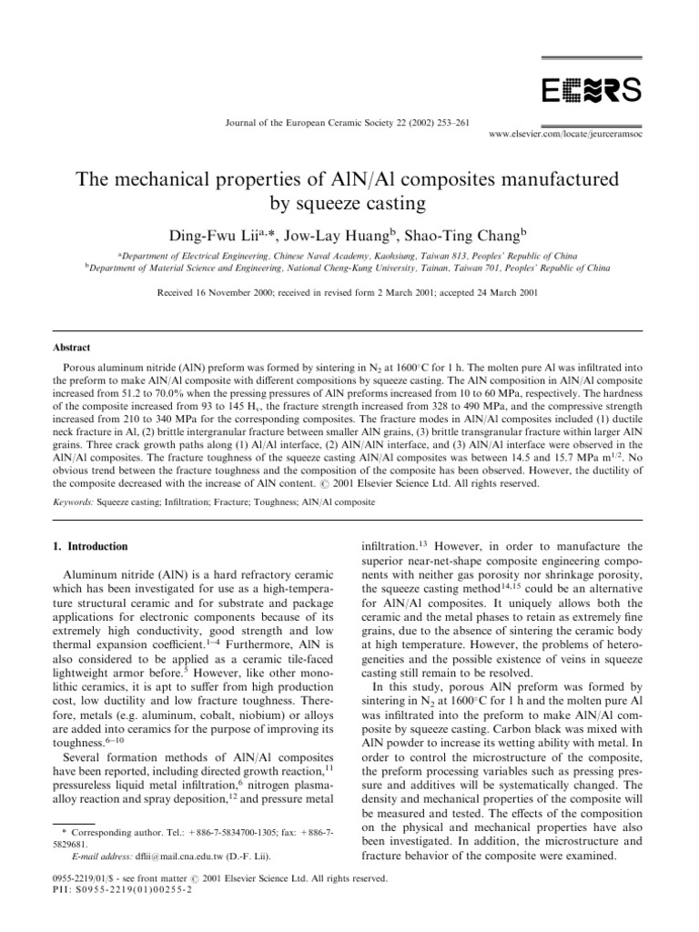 2002 - The Mechanical Properties of AlN Al Composites Manufactured by ...