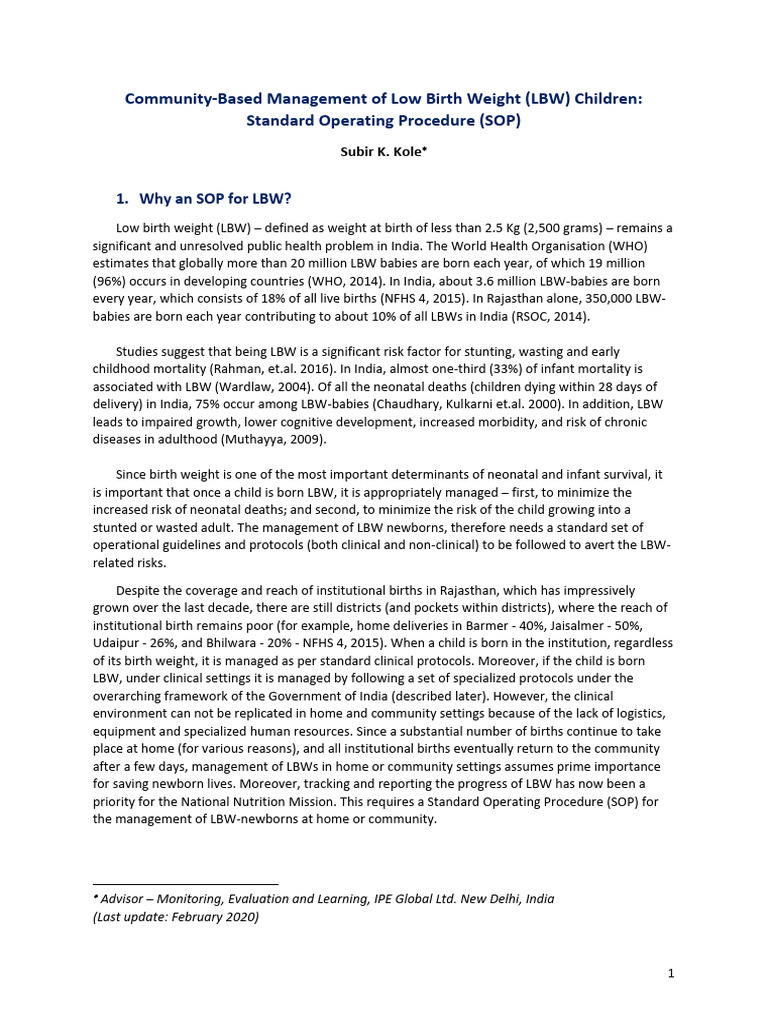 Community Based Management of Low Birth | PDF | Low Birth Weight | Infants