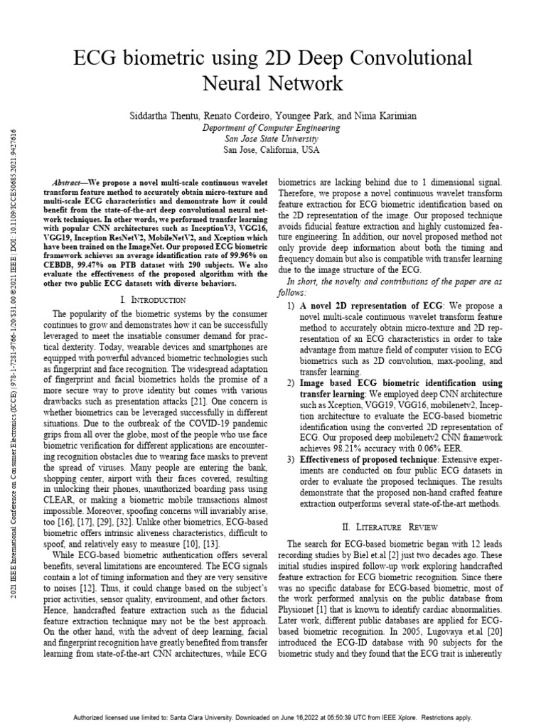 ECG Biometric Identification via 2D CNN | PDF | Biometrics | Deep Learning