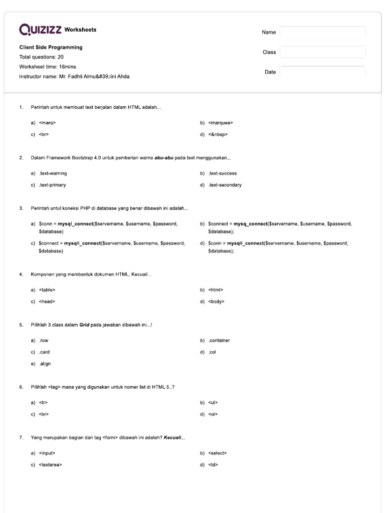 Client side programming quizizz pdf