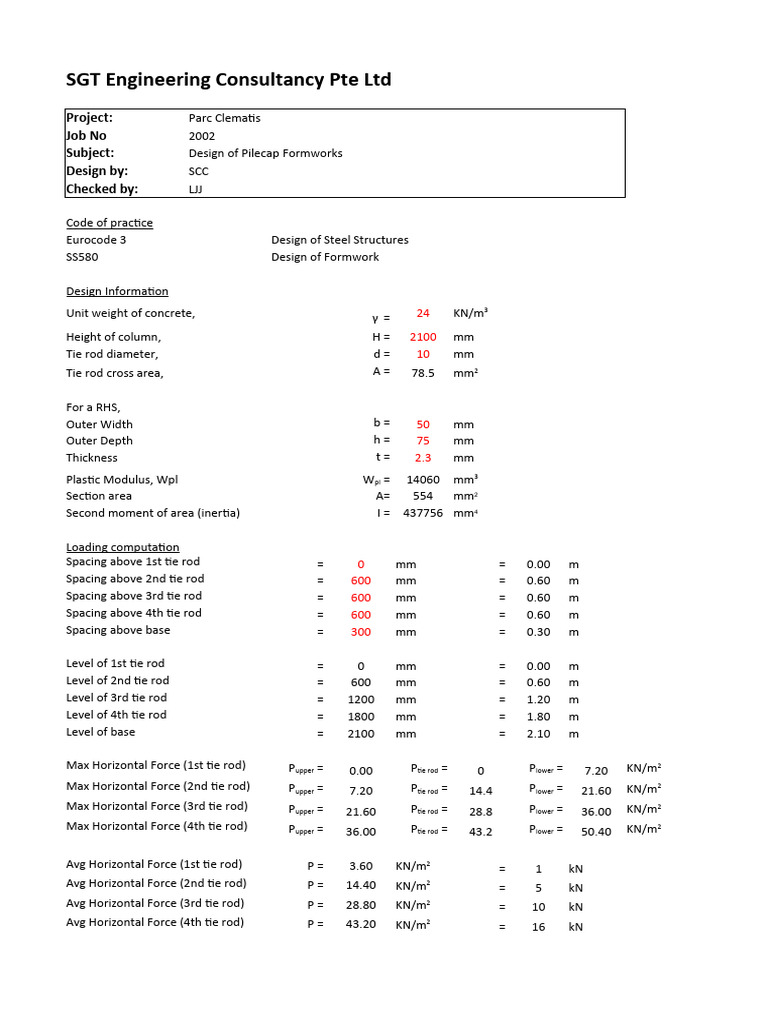 Pilecap Formwork Design Calculations | PDF | Buckling | Strength Of ...