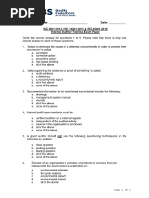 ISO 9001, IsO 14001 & ISO 45001 - Internal Auditor Training - Exam Paper