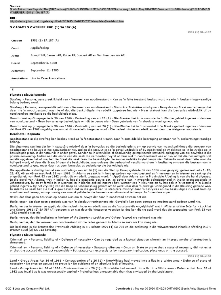 S V Adams S V Werner 1981 (1) Sa 187 (A) | PDF
