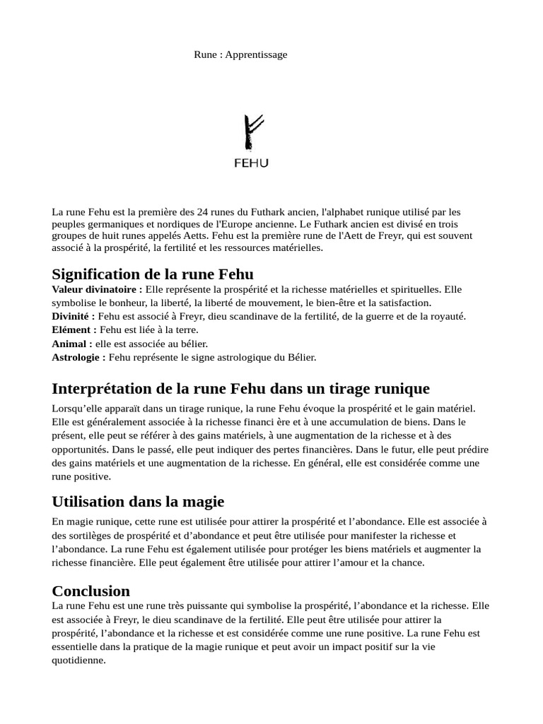 Signification et Utilisation de Fehu | PDF | Rune