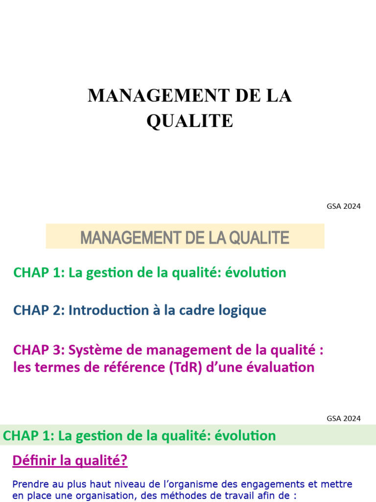 Management de la Qualité GSA 2024 | PDF | Management de la qualité ...