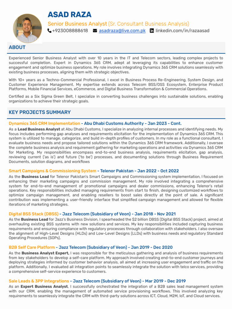 Senior Business Analyst Profile & Projects | PDF | Business Analysis ...