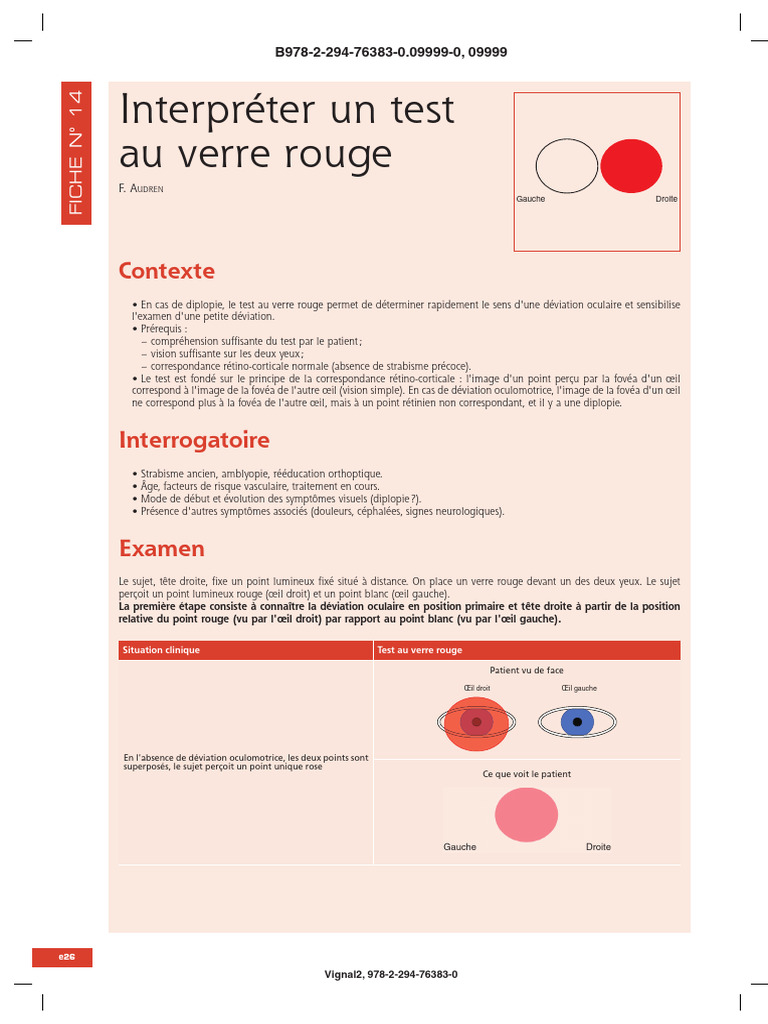 Test au Verre Rouge pour Diplopie | PDF | Spécialités médicales ...