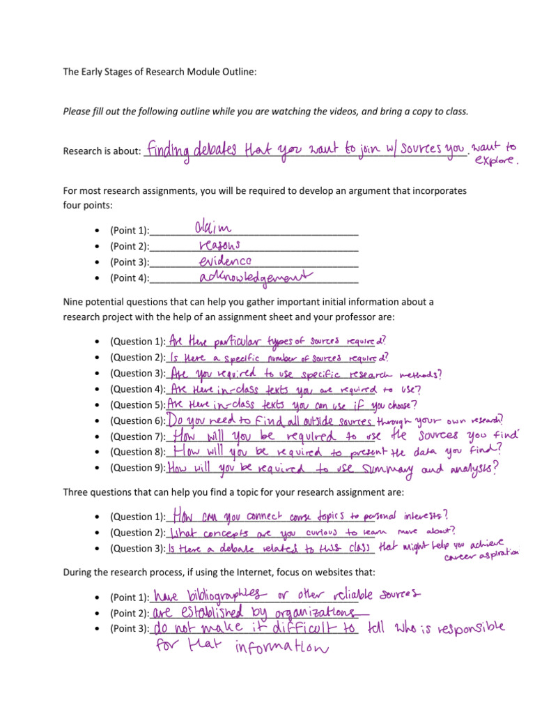 The Early Stages of Research Module Outline | PDF | Human Communication