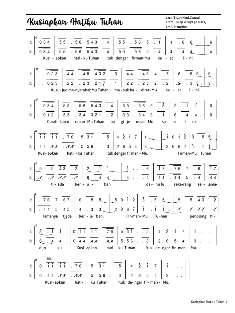 Lirik Lagu Kusiapkan Hatiku Tuhan | PDF