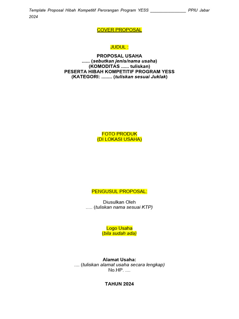 Proposal Hibah YESS 2024 untuk Usaha | PDF | Bisnis | Pengelolaan ...