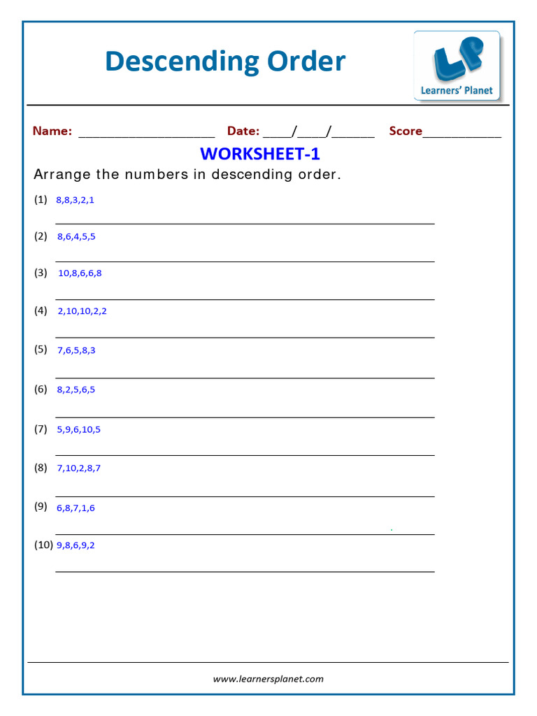 Descending Order Worksheets for Grades 1-5 | PDF