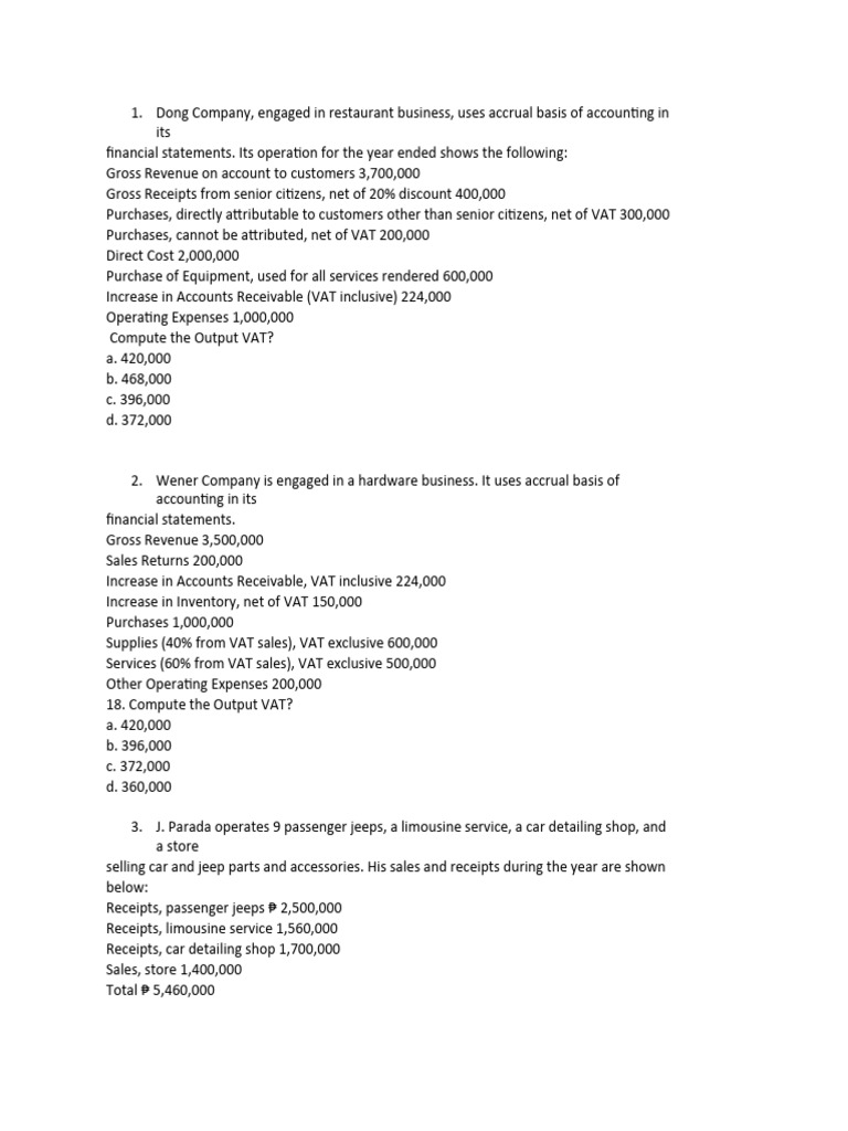 Vat Exercise Updated Pdf Value Added Tax Taxes