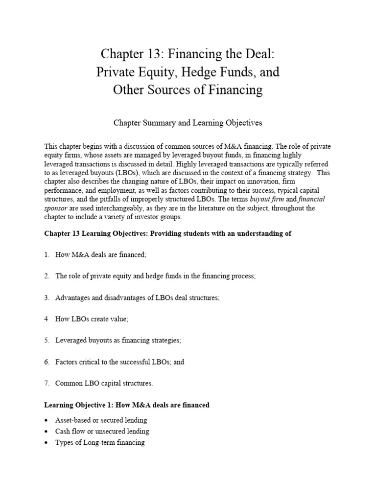 M&A Financing: Private Equity & LBOs | PDF | Leveraged Buyout | Loans