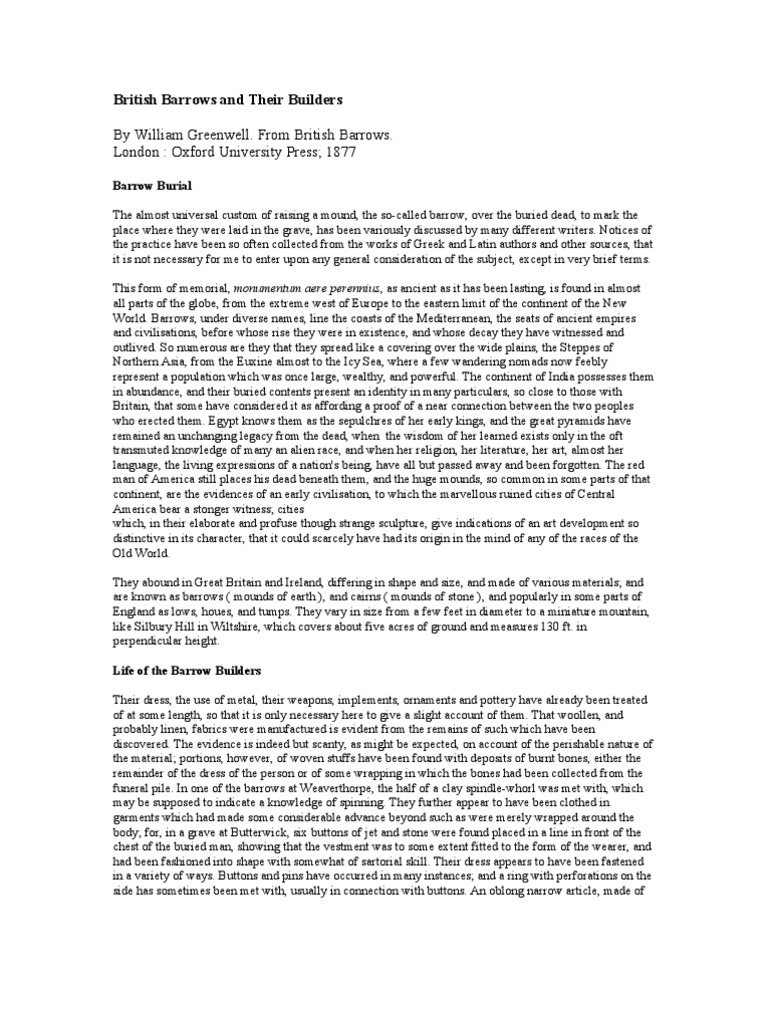 British Barrows and Their Builders PDF Burial Funeral