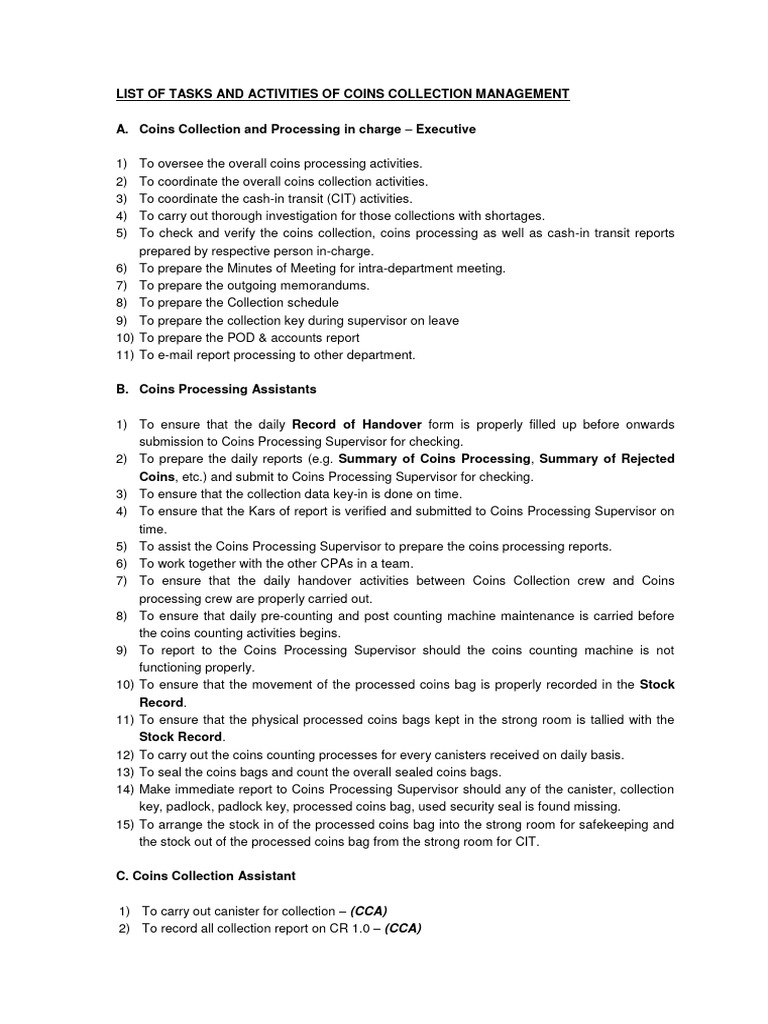 Coins Collection Management Tasks Guide | PDF | Finance & Money Management