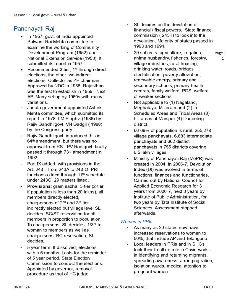 Local Government in India: Structure & Finance | PDF | Government ...