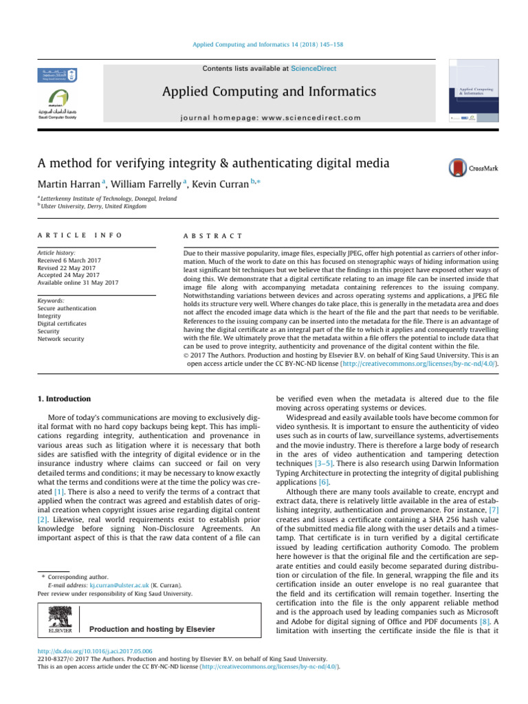 A Method For Verifying Integrity & Authenticating Digital Media | PDF ...