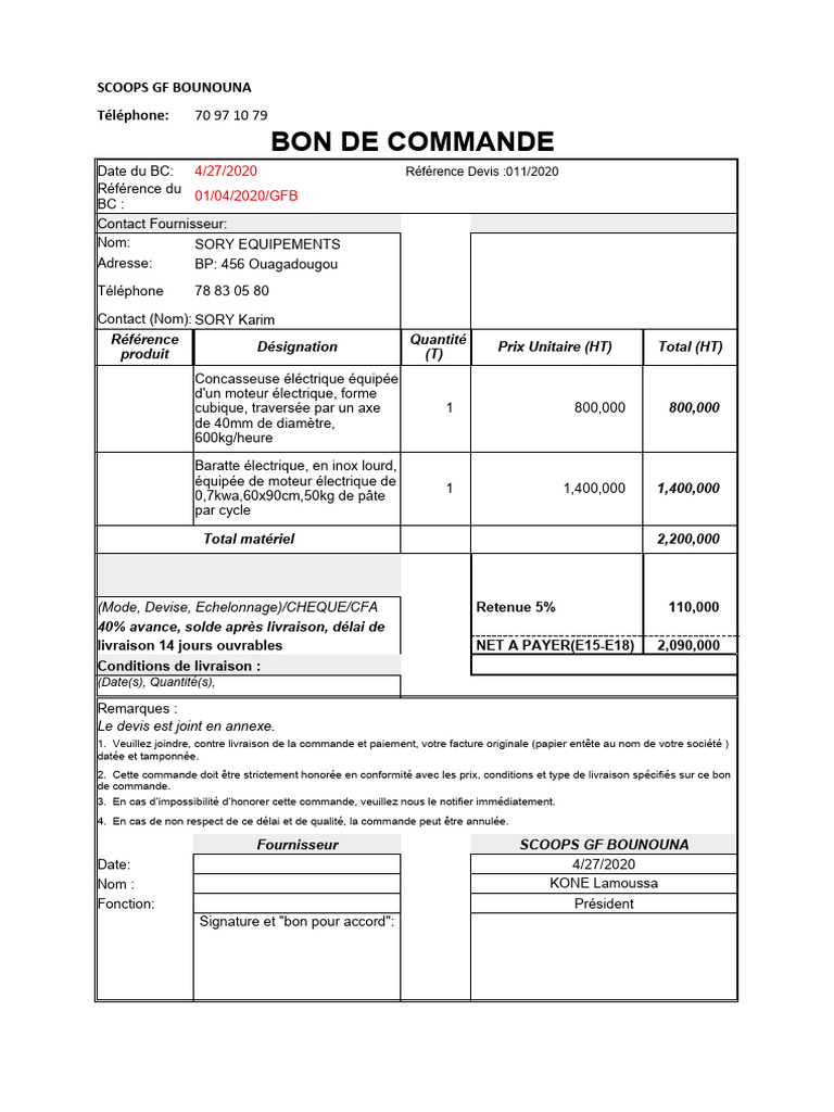 Modèle Bon de Commande | PDF