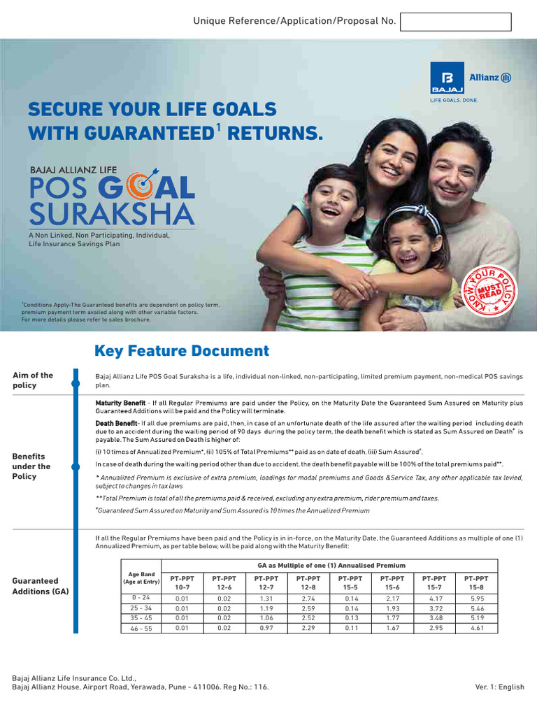 Bajaj Allianz Life POS Goal Suraksha Plan | PDF | Insurance | Life ...