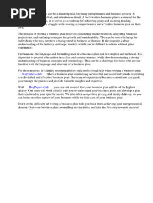 Business Plan Counselling Service