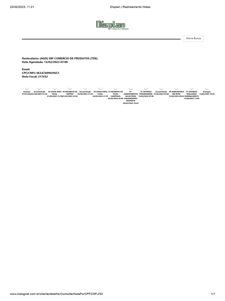 Displan - Rastreamento Notas 217432 | PDF