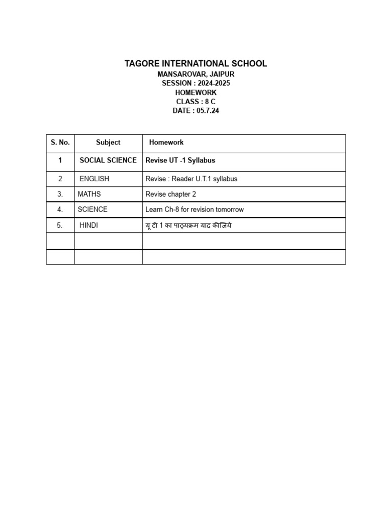 Class 8C Homework for July 5, 2024 | PDF