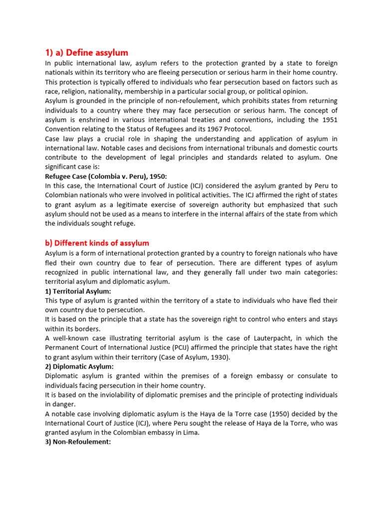Asylum Types & Legal Principles | PDF | Territorial Waters ...