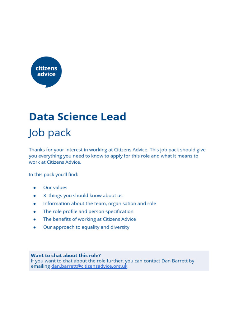 Data Science Lead Job Pack at Citizens Advice | PDF | Discrimination ...