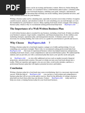 Example Business Plan for a Food Truck