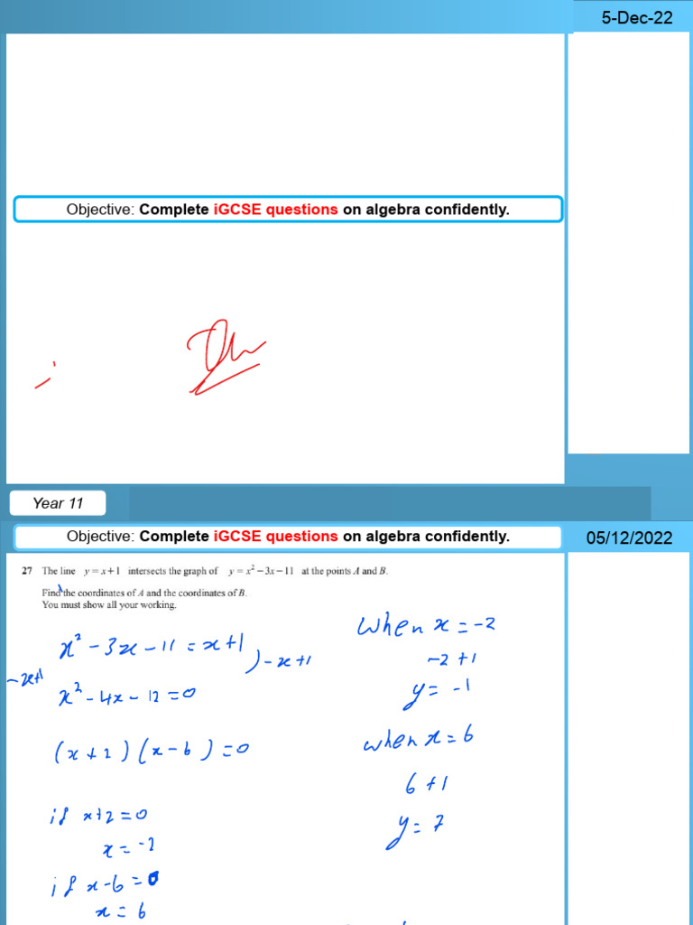iGCSE Algebra Practice for Year 11 | PDF | Mathematics | Algebra