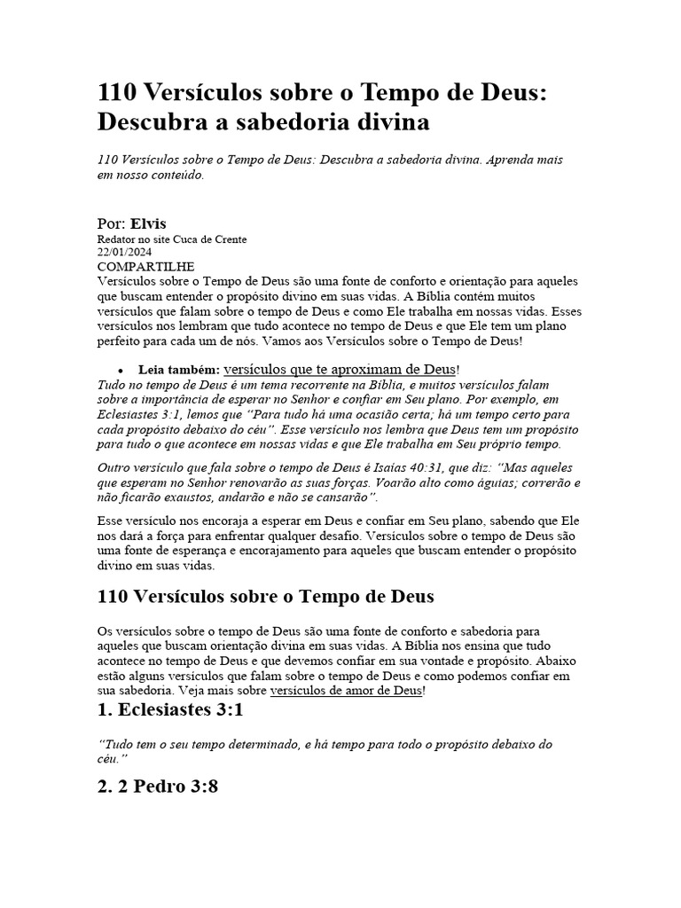 110 Versículos sobre o Tempo de Deus | PDF | Tempo | Deus