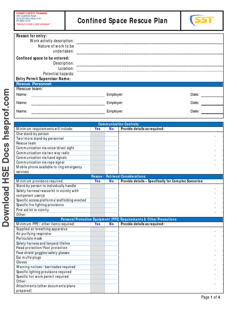 Confined Space Rescue Plan Sample PDF Personal Protective Confined Space Rescue Plan Sample PDF Personal Protective