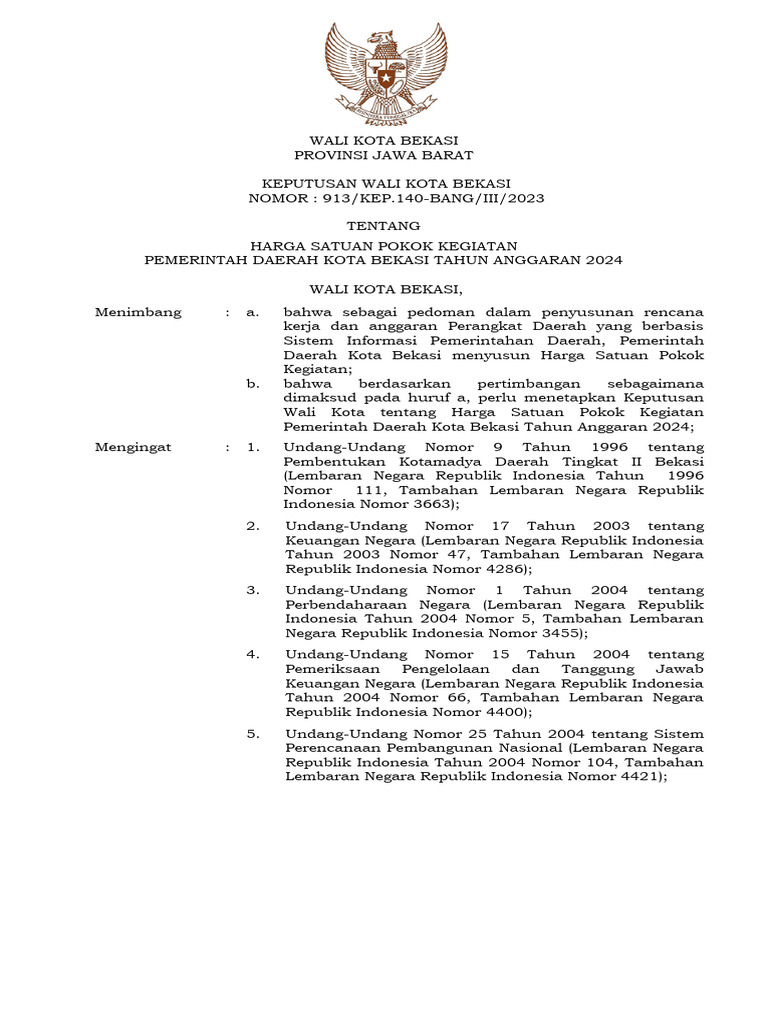 HSPK Kota Bekasi 2024 Ditetapkan | PDF