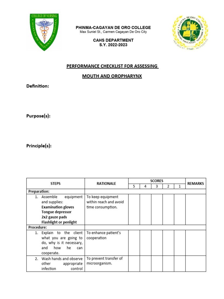 Mouth and Oropharynx Assessment Guide | PDF | Dentures | Tongue