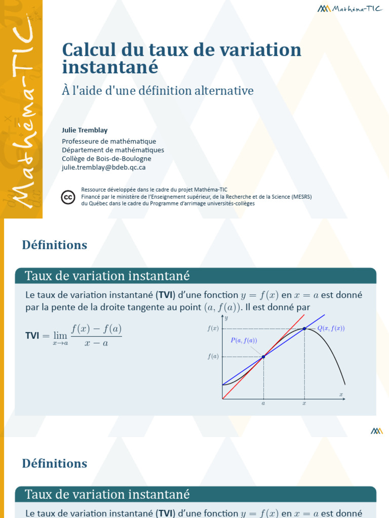 Calcul du taux de variation instantané | PDF | Méthodes et références ...