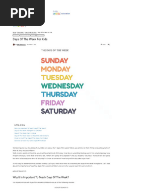 Days Of The Week in English For Children