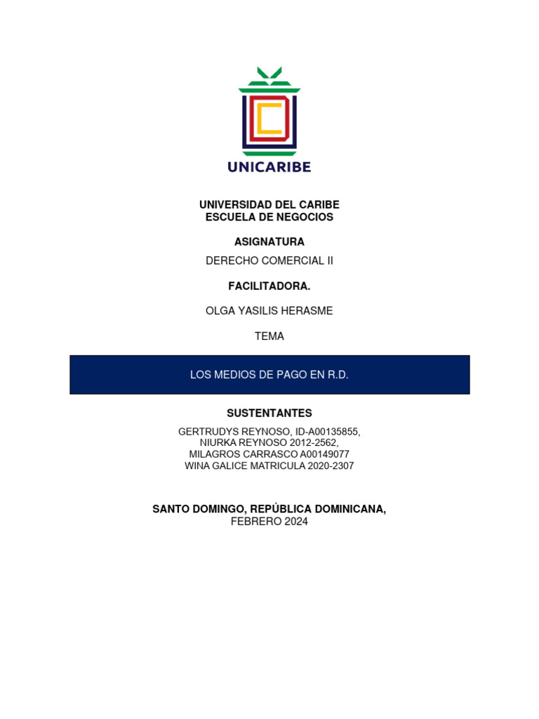 Trabajo final los medios de pago en r d grupo iii derecho comercial ii