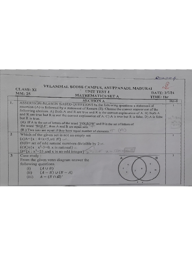Maths Set A Unit Test-01 | PDF