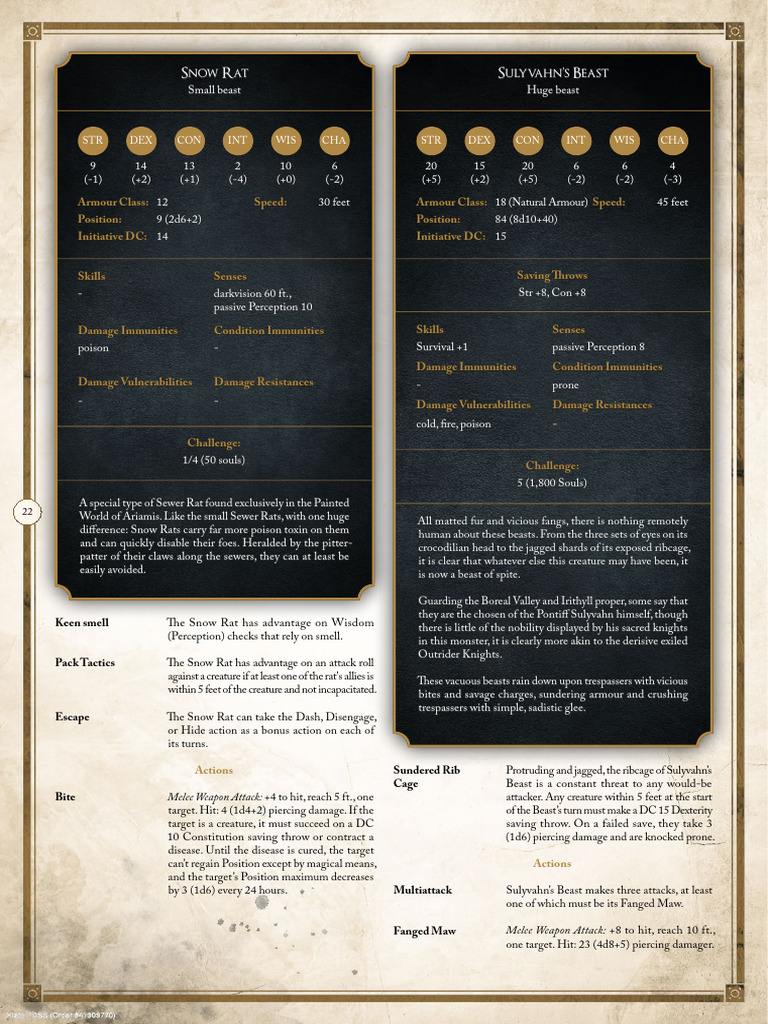 Snow Rat and Sulyvahn’s Beast Stats | PDF | Lizard