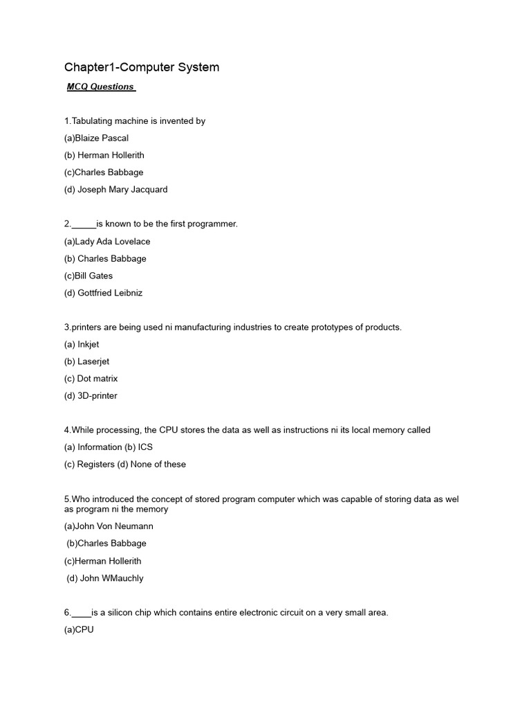 Computer Systems MCQ Questions Guide | PDF | Central Processing Unit ...