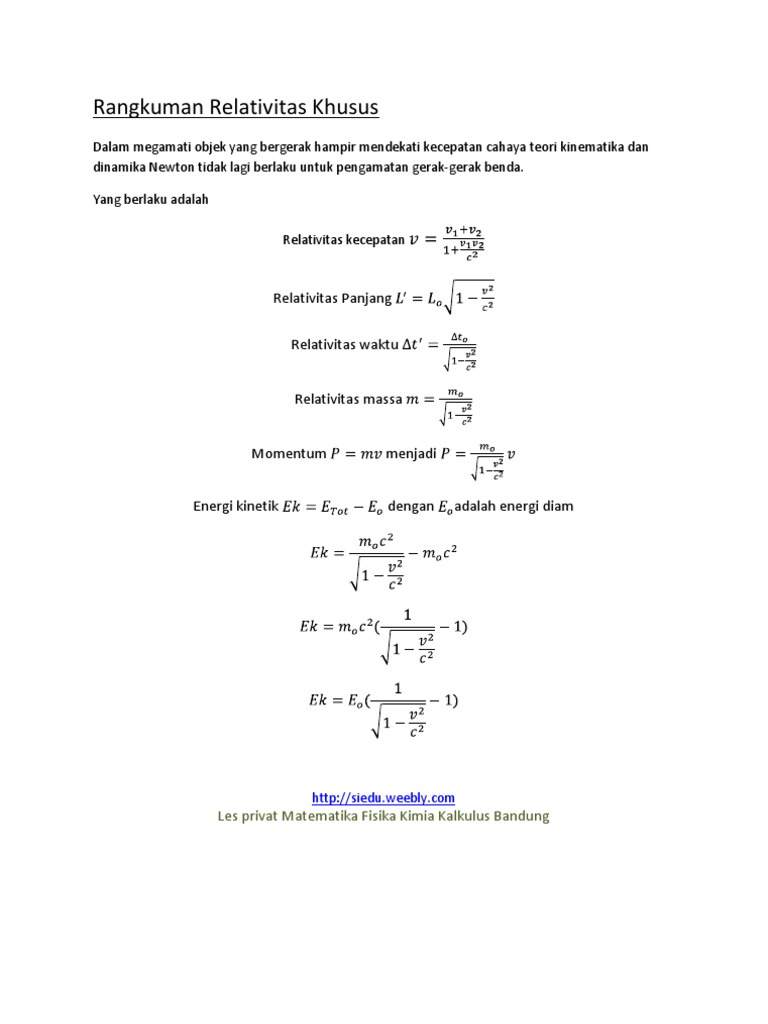 Rangkuman Relativitas Khusus