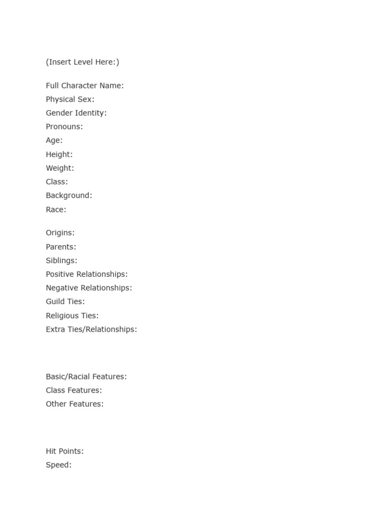 Character Profile Template for RPGs | PDF | Law