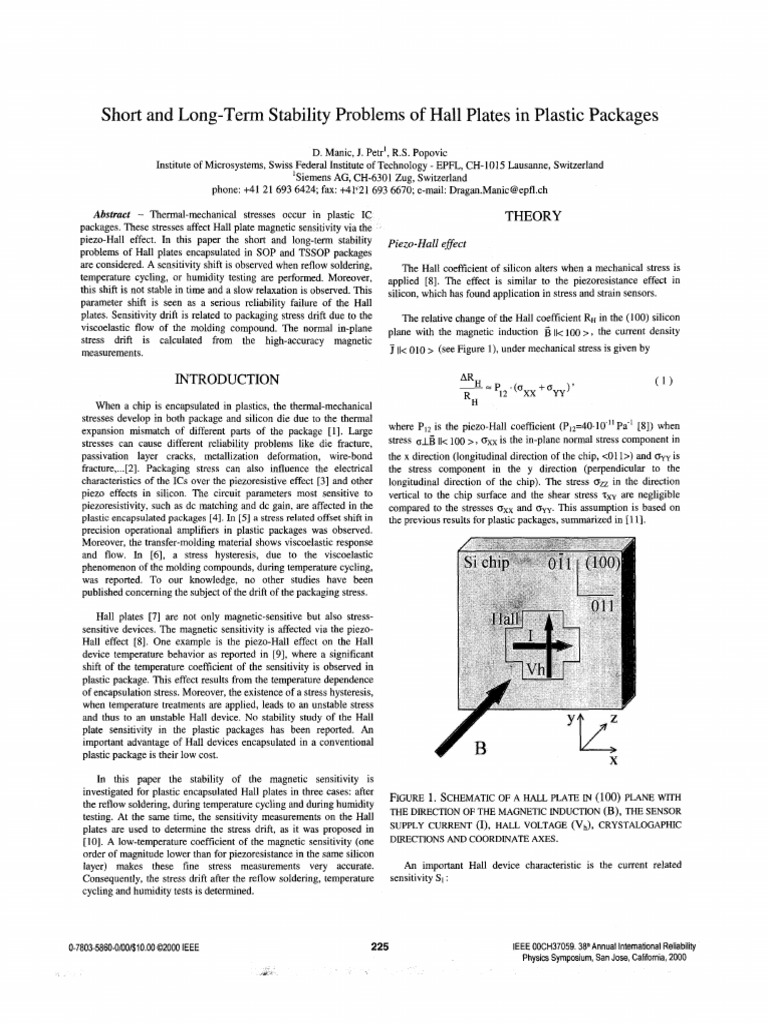 Short and longterm stability problems of hall plates in plastic pdf