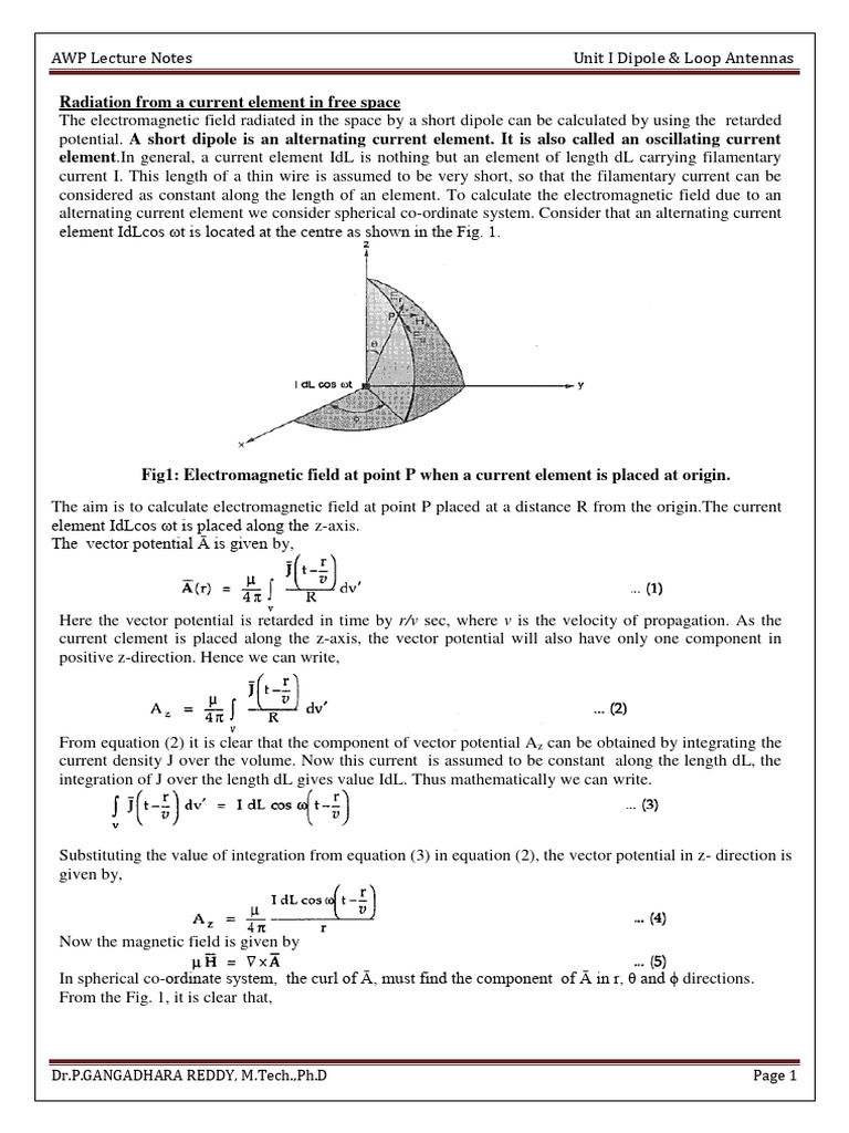 AWP Unit I Dipole,Loop Antennas | PDF | Antenna (Radio) | Physics